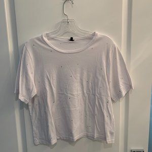 Monrow Diamond Studded White T-Shirt - Cropped